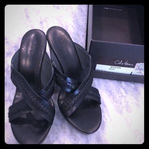 Cole Haan Black leather slides